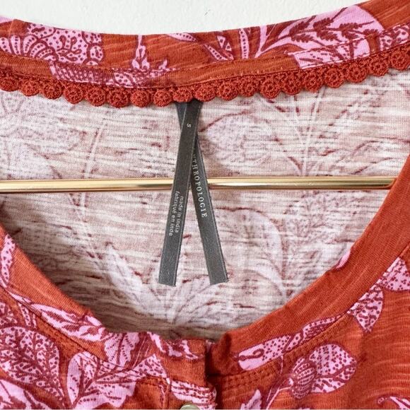 NWOT Anthropologie Pink Tropical Floral Washed Babydoll Top Button Front S - Picture 9 of 11